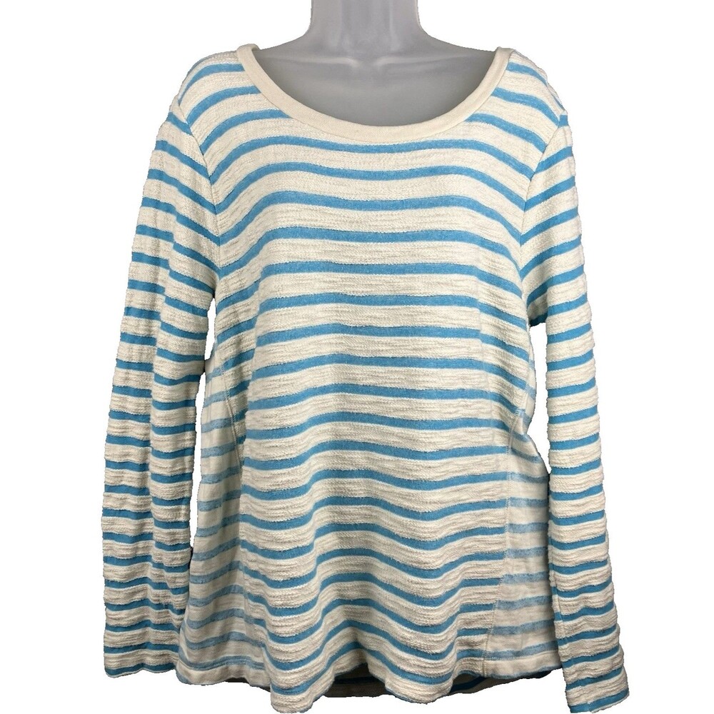Gap 100% Cotton Sweater Womens XL Caribbean Blue & Cream Stripe Nautical Coastal